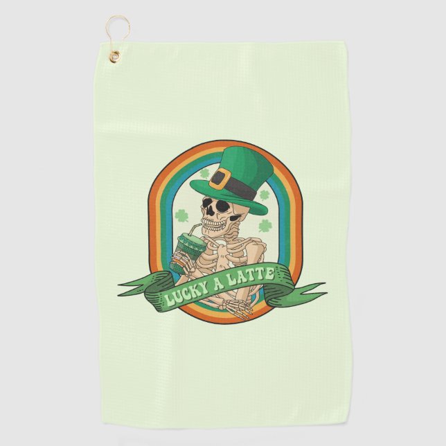 Toalla De Golf Lucky A Latte - Skeleton, Café y Clovers (Anverso)