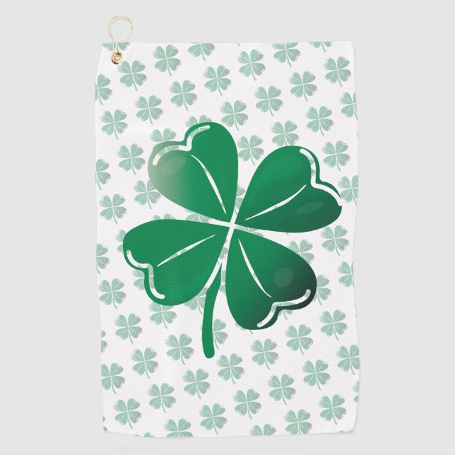 Toalla De Golf Lucky Four Leaf Clover Shamrock Green Pattern (Anverso)