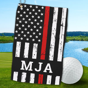 Toalla De Golf Luminoso Monograma Personalizado de la Línea Roja