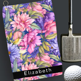 Toalla De Golf Lush Pink and Purple Flowers Personalized