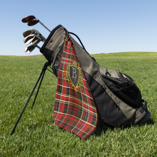 Toalla De Golf Luxury Monogram Red Gold Tartan  (Verde)