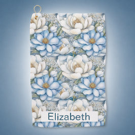 Toalla De Golf Magnolia Azul Hermosa y Peonía Personalizada