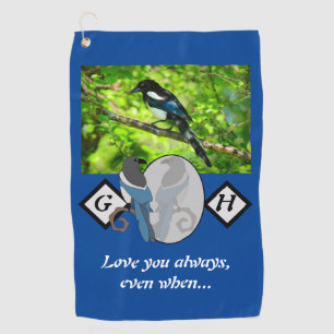 Toalla De Golf Magpie Adorable con aspecto de cristal Monograma c
