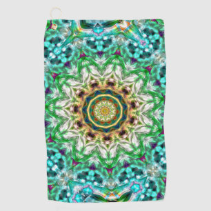 Toalla De Golf Mandala de textura azul y verde metalizado áspera