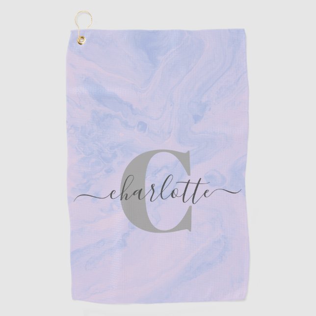 Toalla De Golf Marble de lavanda Lilac Elegante Nombre Monograma (Anverso)