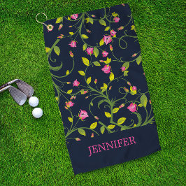 Toalla De Golf Marina de Vino Rosa Floral Elegante Personalizada