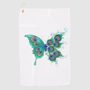 Toalla De Golf Mariposa con plumas de pavo real verde