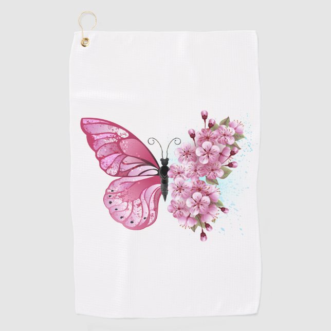 Toalla De Golf Mariposa de flores con Sakura rosa (Anverso)
