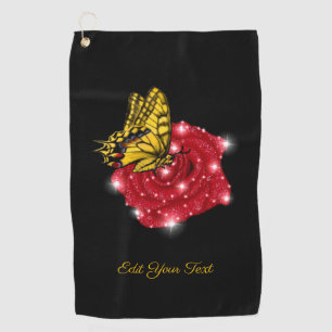 Toalla De Golf Mariposa en rosa roja con estrellas y gotas de llu
