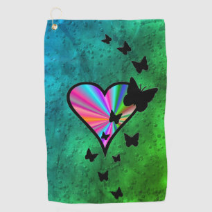 Toalla De Golf Mariposa negra en el corazón del arcoiris