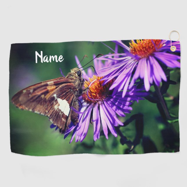 Toalla De Golf Mariposa Pintada Personalizada Flor de Aster (Horizontal)