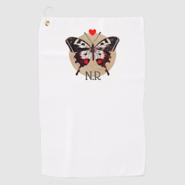 Toalla De Golf Mariposa y corazones de unge de época monogramada