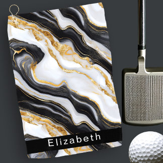 Toalla De Golf Mármol Personalizado Negro Blanco Oro Moderno
