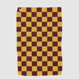 Toalla De Golf Maroon with Metallic Gold Square Pattern