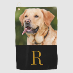 Toalla De Golf Mascota de fotografía monograma personalizado negr