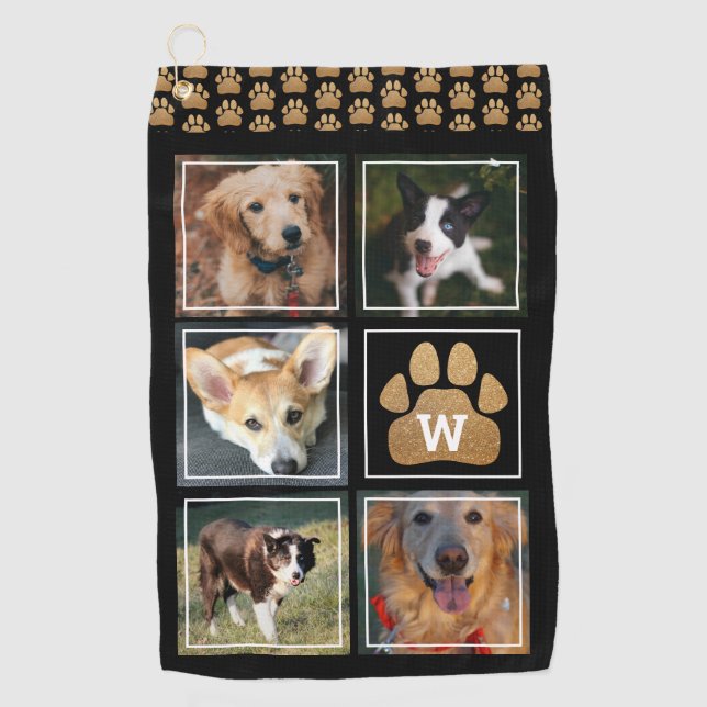 Toalla De Golf Mascota Purpurina de Faux Gold Perg Paw Collage de (Anverso)