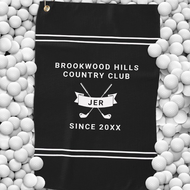 Toalla De Golf Masculine Modern Monogram Black White Golfer Clubs (Modern Golfer Monogram Initials Golf Clubs Black Golf Towel)