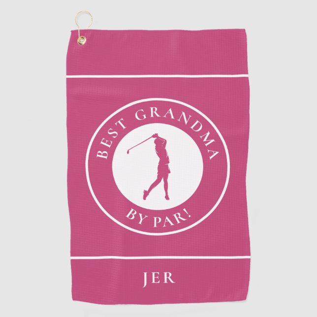 Toalla De Golf Mejor Abuela Golfer Monogramada Deportes Pro Pink (Anverso)