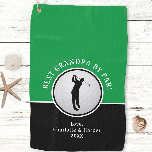 Toalla De Golf Mejor Abuelo De Par Golfer Hombre Personalizado Ve (Best Grandpa By Par Golfer Male Black Green Custom Golf Towel)