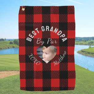 Toalla De Golf Mejor abuelo personalizado foto de niños rojo cuad