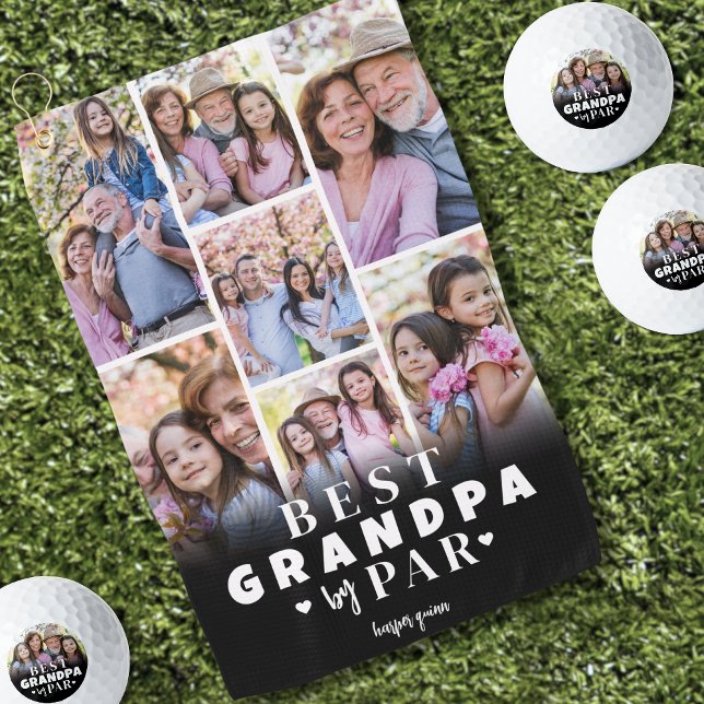 Toalla De Golf Mejor Abuelo Por Collage de fotos Par (Best Grandpa By Par Photo Collage Golf Towel)