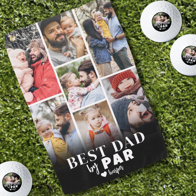 Toalla De Golf Mejor Foto de Papá (Best Dad By Par Photo Collage Golf Towel)