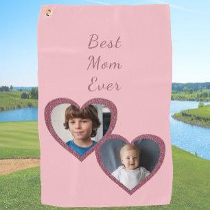Toalla De Golf Mejor Mamá Corazones Rosas 2 Niños Collage de Foto
