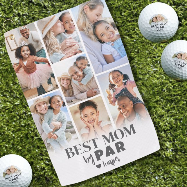 Toalla De Golf Mejor Mamá De Par Collage de fotos Madre (Best Mom By Par Photo Collage Mother Golf Towel)