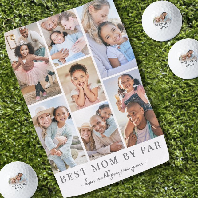 Toalla De Golf Mejor Mamá De Par Collage de fotos Madre (Best Mom By Par Photo Collage Mother Golf Towel)