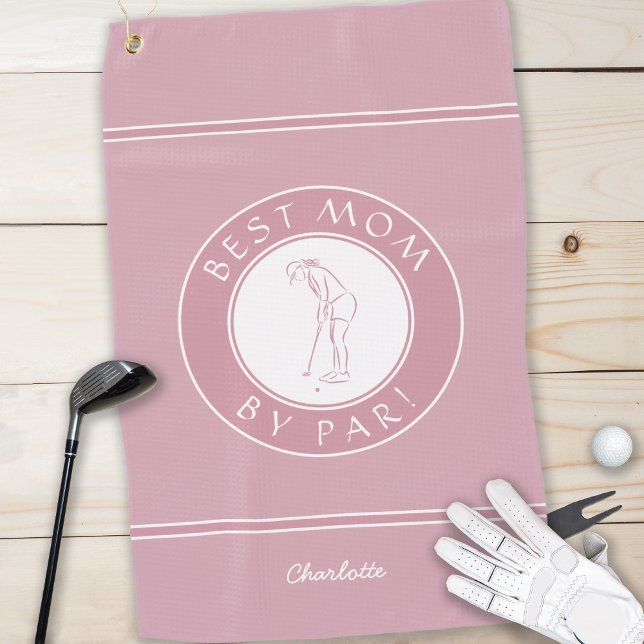 Toalla De Golf Mejor Mamá De Par - Monograma Rosa Golfer Para Ell (Best Mom By Par - Pink Monogram Golfer For Her Golf Towel)