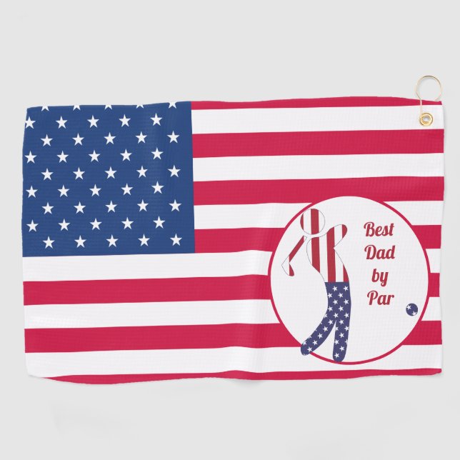 Toalla De Golf Mejor papá de Par| Jugador de golf Bandera America (Horizontal)