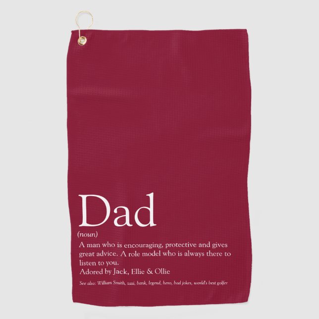 Toalla De Golf Mejor papá padre definición divertida burgundy (Anverso)