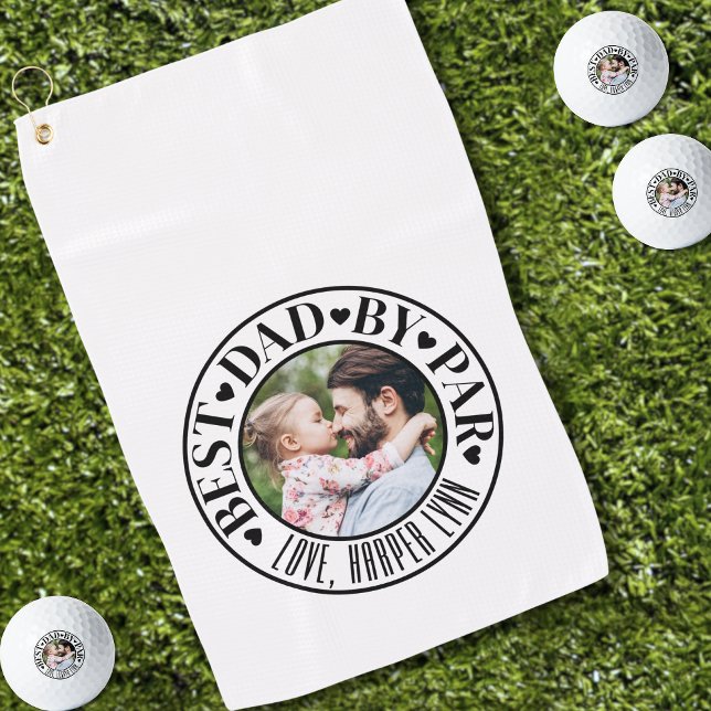 Toalla De Golf Mejor Papá Personalizado Por Foto De Par (Personalized Best Dad By Par Photo Golf Towel )