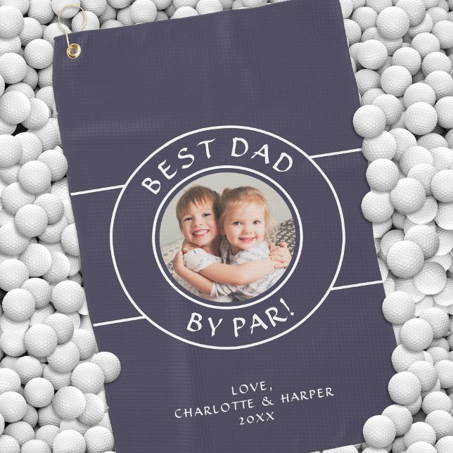 Toalla De Golf Mejor Papá Por Golfista Foto Regalo Divertido Azul (Best Dad By Par Golfer Photo Fun Gift Blue Custom Golf Towel)