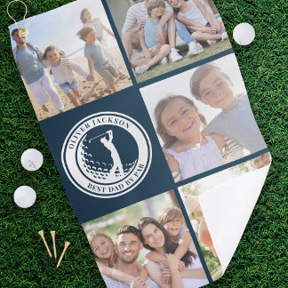 Toalla De Golf Mejor Papá por Monograma de Collage de fotos Par