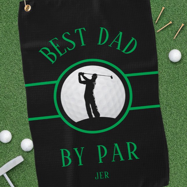 Toalla De Golf Mejor Papá Por Par Golf Cita Monogramado Verde Neg (Best Dad By Par Golf Quote Monogrammed Black Green Golf Towel)