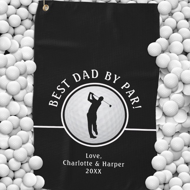 Toalla De Golf Mejor Papá Por Par Golfista Hombre Negro & Blanco  (Best Dad By Par Golfer Male Black & White Custom Golf Towel)