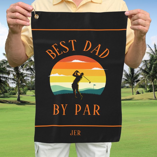 Toalla De Golf Mejor Papá Por Par Modern Golfer Silhouette Black  (Best Dad By Par Modern Golfer Silhouette Black Fun Golf Towel)