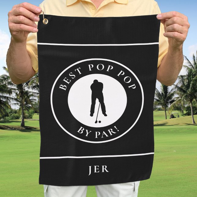 Toalla De Golf Mejor Pop De Par Abuelo Golfer Monograma Negro (Best Pop Pop By Par Grandpa Golfer Monogram Black Golf Towel)