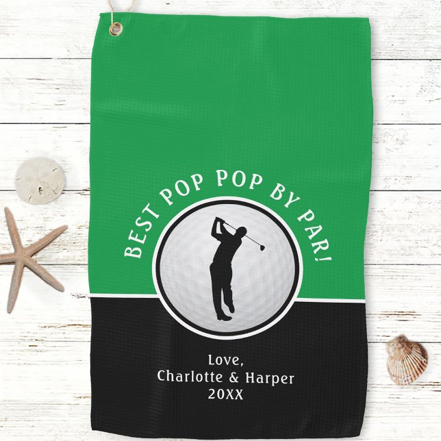 Toalla De Golf Mejor Pop De Par Golfer Hombre Personalizado Verde (Best Pop Pop By Par Golfer Male Black Green Custom Golf Towel)