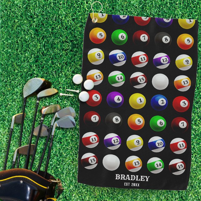 Toalla De Golf Mesa de billar Balas de billar Patrón negro (Pool Table Billiard Balls Pattern Black Golf Towel)