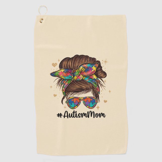 Toalla De Golf Messy Bun Orgulloso Autismo Mamá (Anverso)