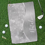 Toalla De Golf Metálico personalizado del Purpurina de plata Glam<br><div class="desc">Personaliza fácilmente esta toalla de golf metalizado y glamorosa con motivos de purpurina con tu propio nombre.</div>