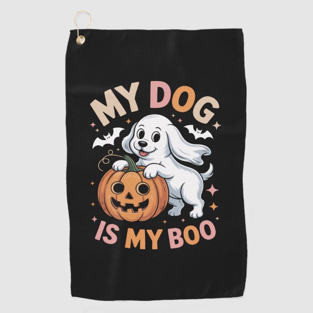 Toalla De Golf Mi perro es mi Boo divertida Halloween (Anverso)