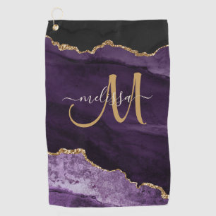 Toalla De Golf Moda Purpurina de oro morado Agate Personalizado M