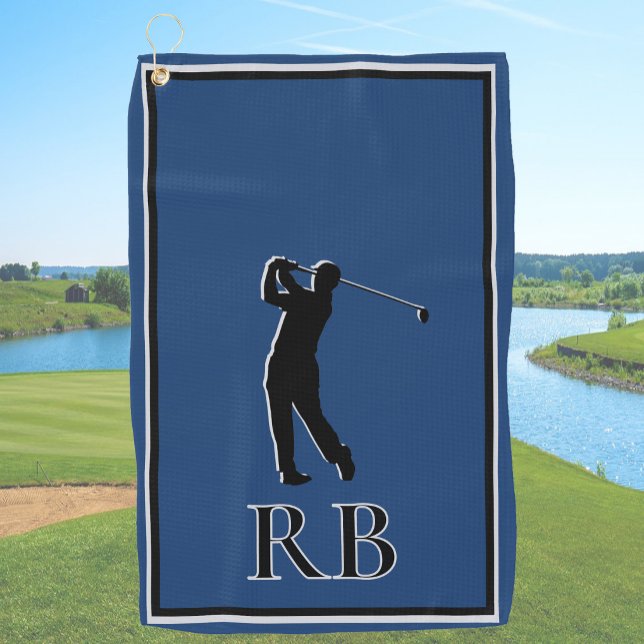 Toalla De Golf Modern Blue Monogram Golf Towel For Men (Subido por el creador)
