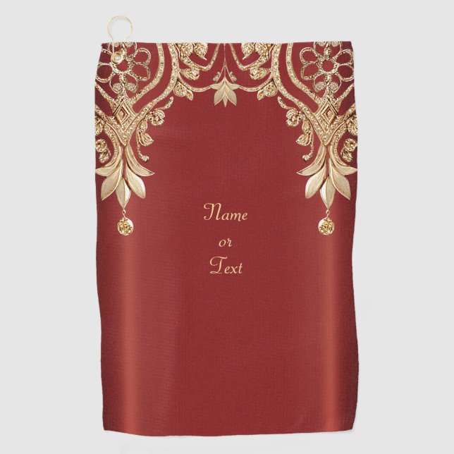 Toalla De Golf Modern Gold Red Floral Golf Towel (Anverso)