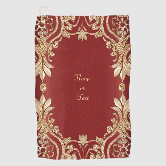 Toalla De Golf Modern Gold Red Floral Golf Towel (Anverso)