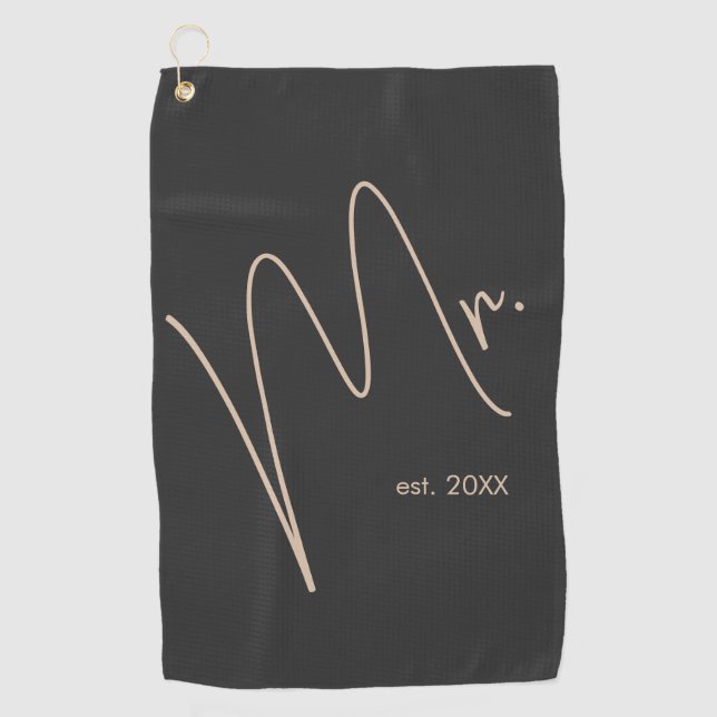 Toalla De Golf Modern Groom | Beige + guión negro (Anverso)