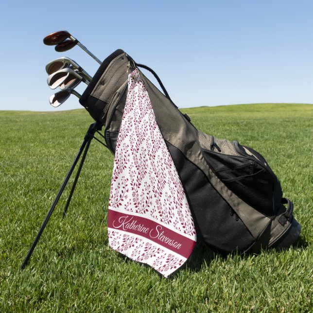 Toalla De Golf Modern Minimalist Burgundy Red White Floral Sports (Verde)